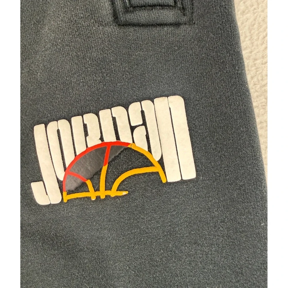 Jordan Sweatpants Mens‎ Large Black Graphic Jumpman Joggers Fleece Faded